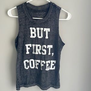 BUT FIRST, COFFEE dark Gray sleeveless T by Fifth Sun - X-Small